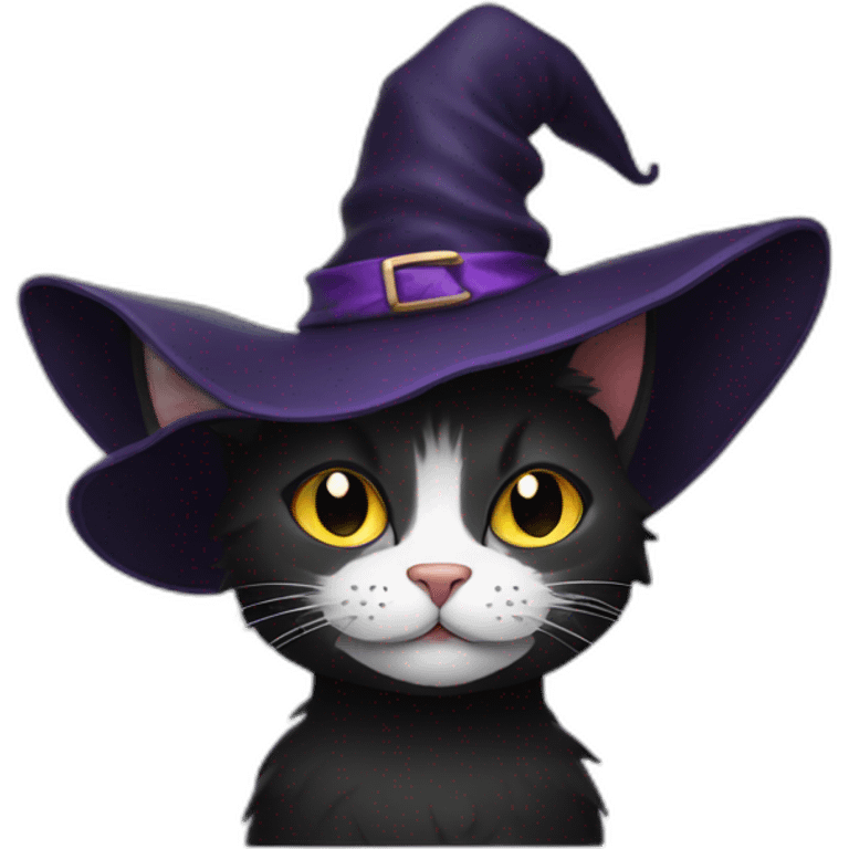 Black cat wearing a witch hat emoji