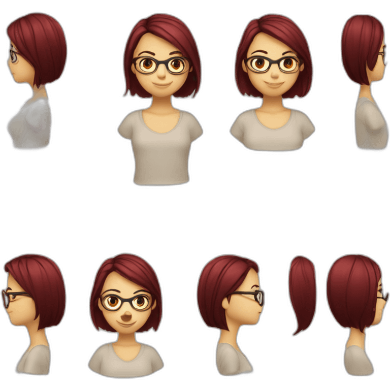 Menina cabelo cacheado curto e vermelho usando óculos de armação fina roxa emoji