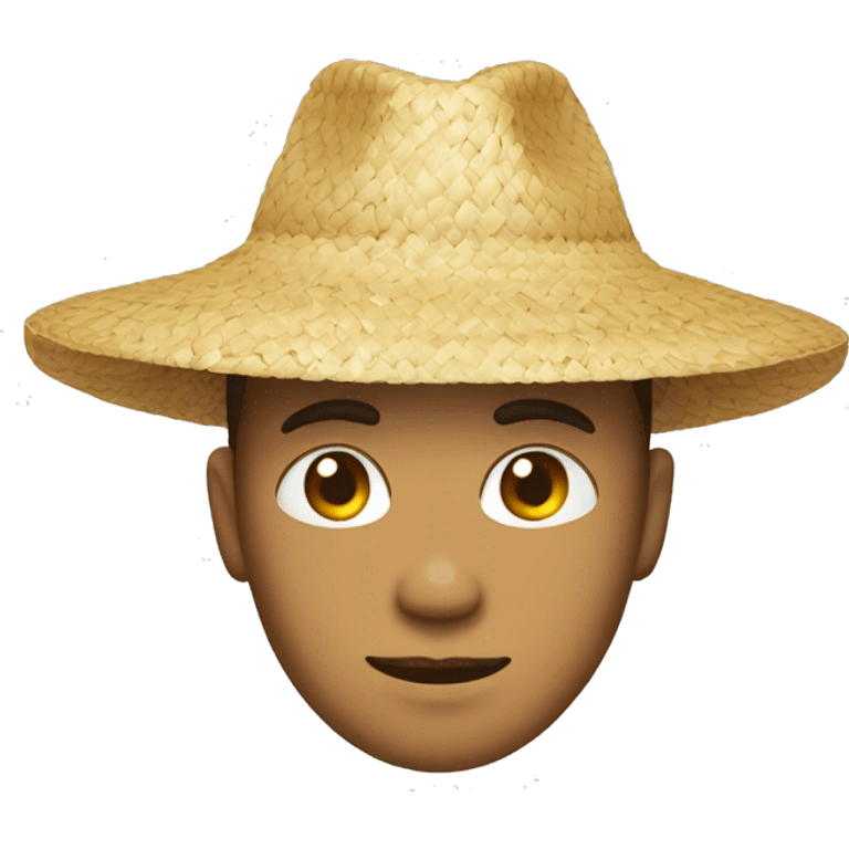 guy with Chinese triangle straw hat and small eyes emoji