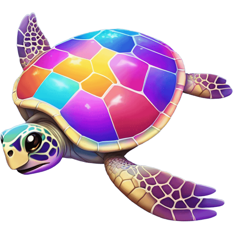 Lisa Frank, rainbow sea turtle with star on shell  emoji