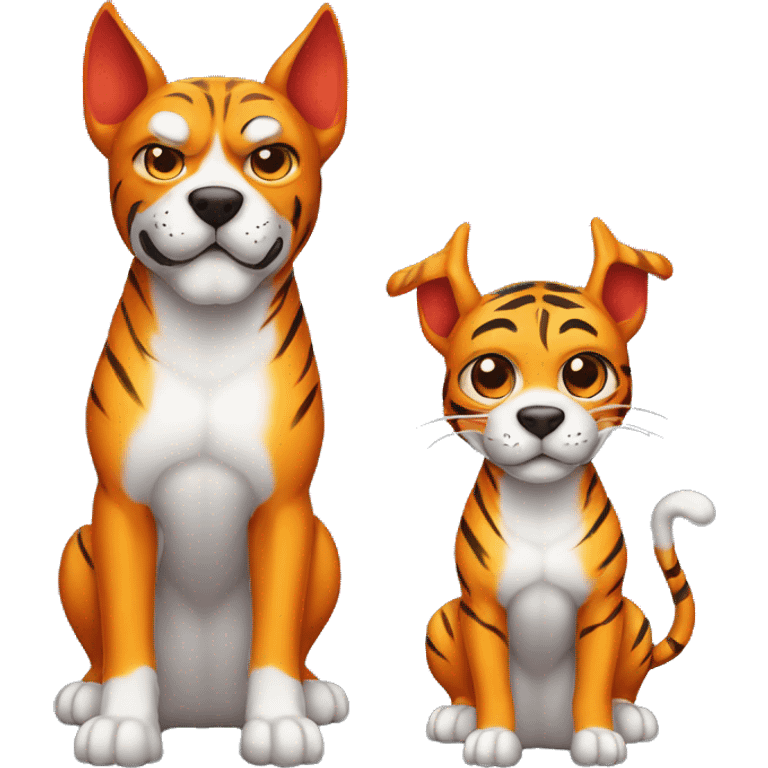 Devil dog standing next to devil tiger emoji