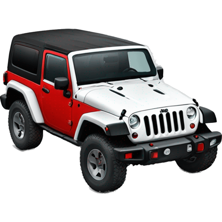 White Jeep Wrangler Rubicon with Red accents top off emoji