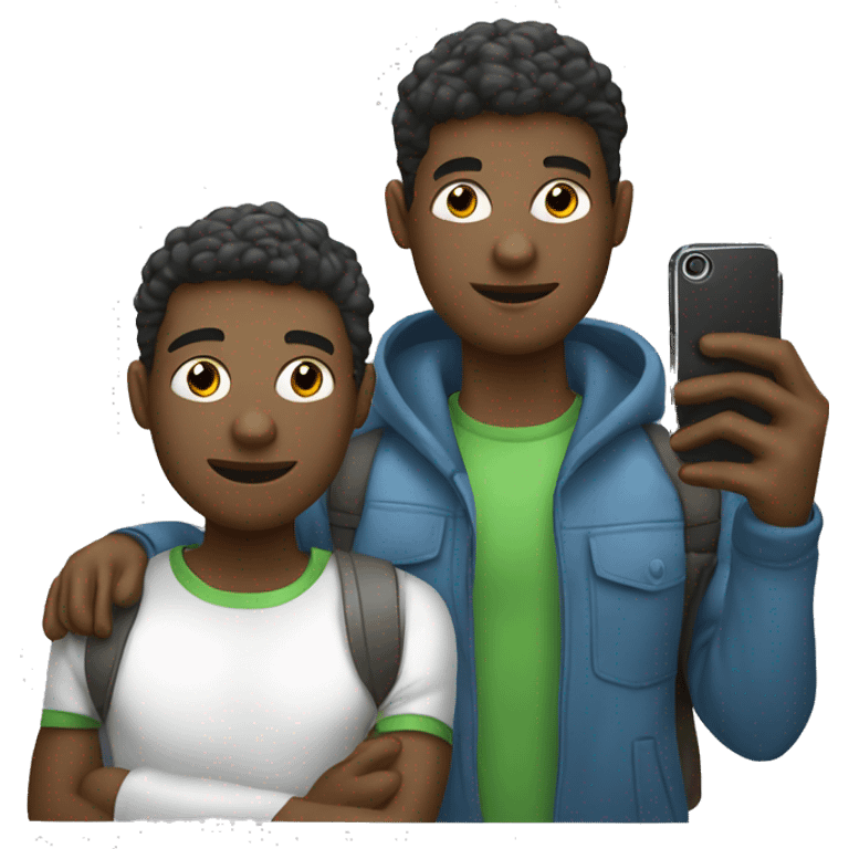 "Two male students taking photos with a cell phone.white skin emoji