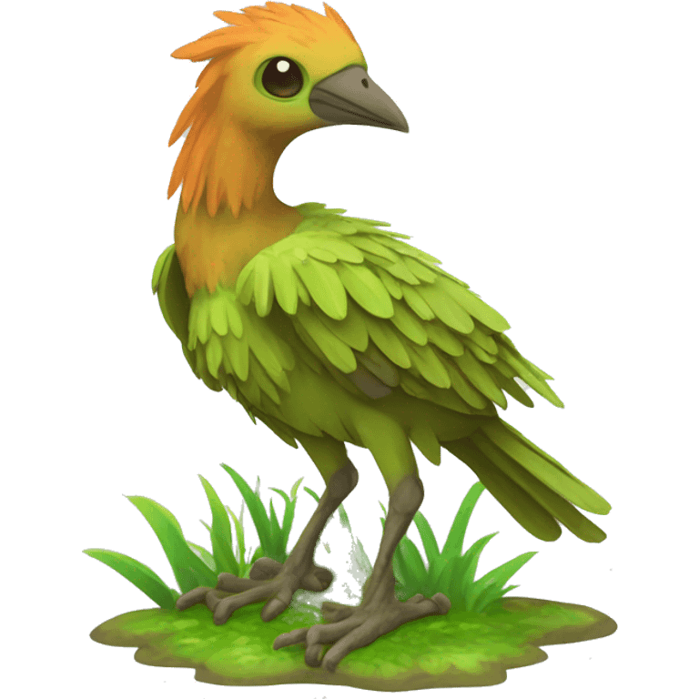 Colorful earthly muddy fresh Cool Cute Fantasy legendary swampy tree-jungle-bird plant-grass-type-Dendro-avian Fakemon full body emoji