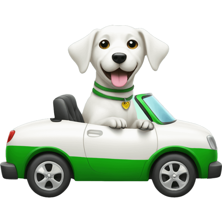 White dog driving green car emoji