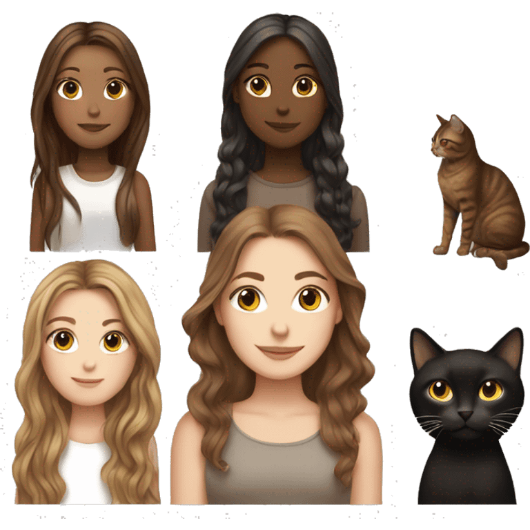 white girl brown long hair with 2 cats  one brown and one black emoji