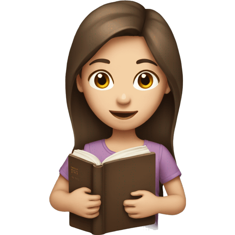 Girl with brown hair holding a book emoji