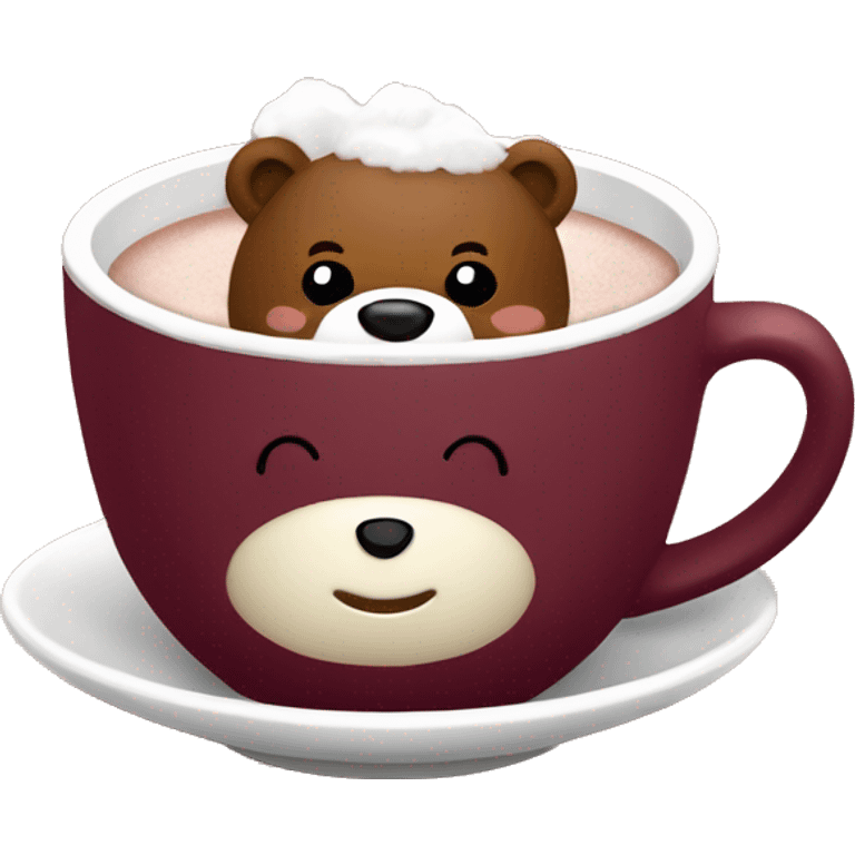 Baby bear inside of a cup of hot cocoa. Burgundy colored cup.  emoji