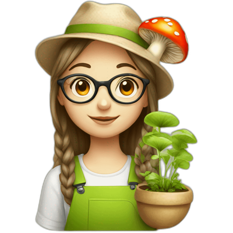 Young Garden girl with glasses and mushroom emoji