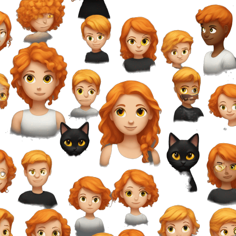 Girl with orange hair and his black cat emoji