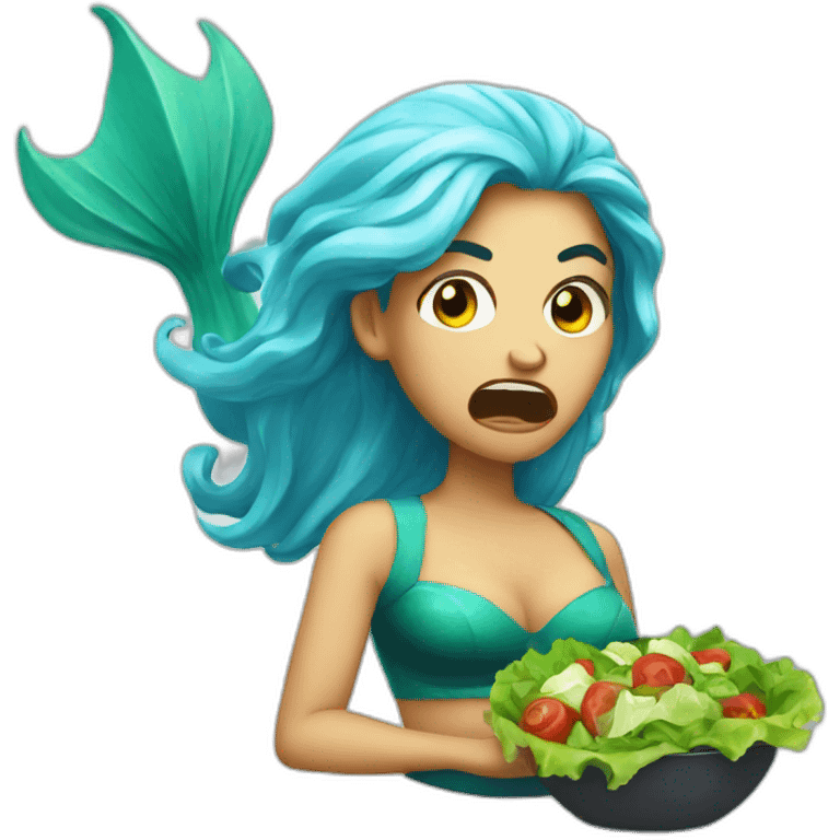 Angry mermaid with salad emoji