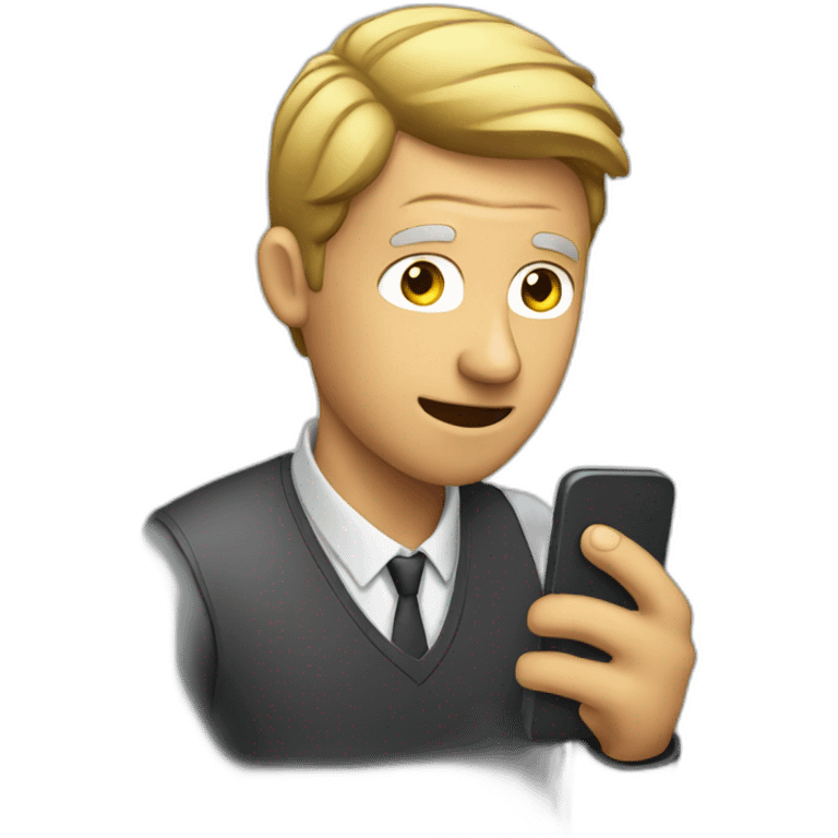 A man talks to his mobile phone sideways emoji