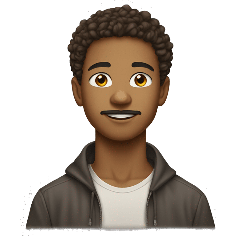 17 year old mixed race West Indian boy with thin mustache and light goatee with curly hair, brown eyes and earrings emoji