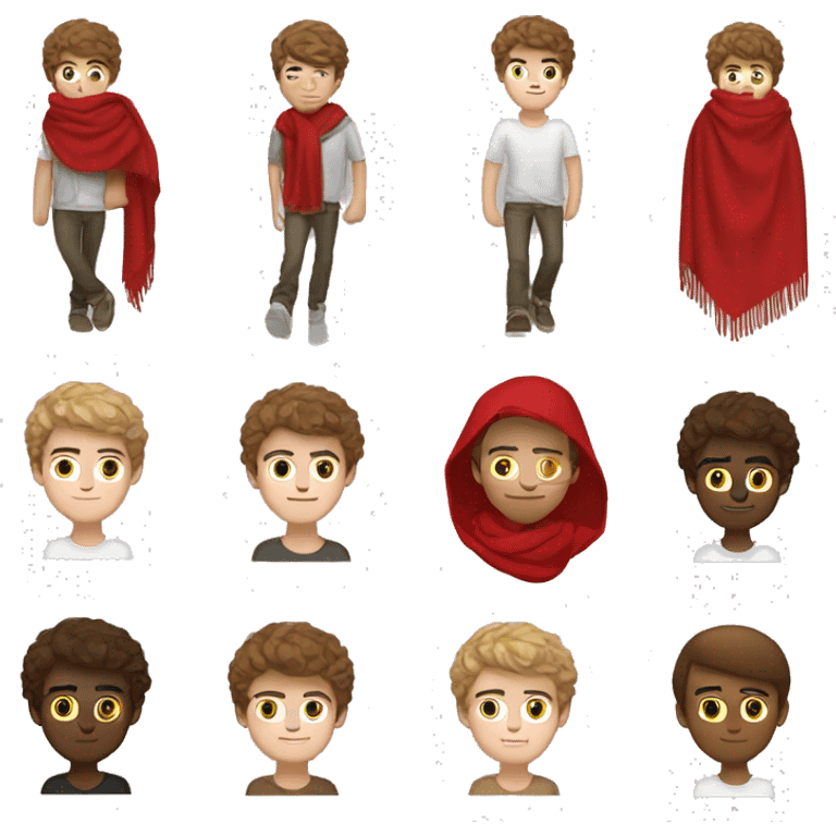 white teen guy brown hair with red pashmina on emoji