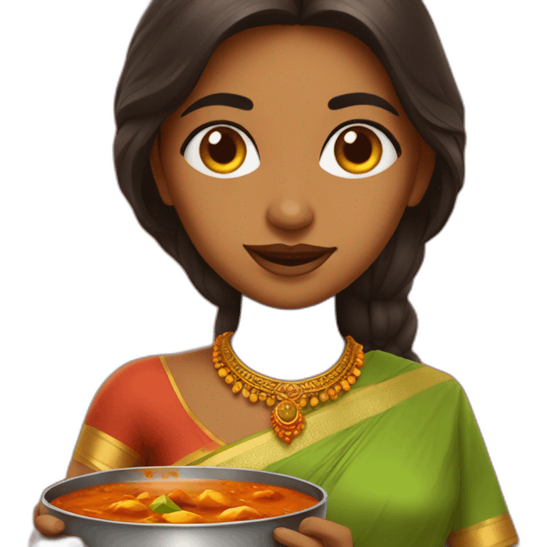 an indian girl with hot curry emoji