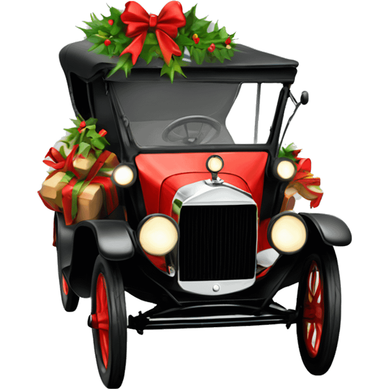 Model T ford with Christmas garland emoji