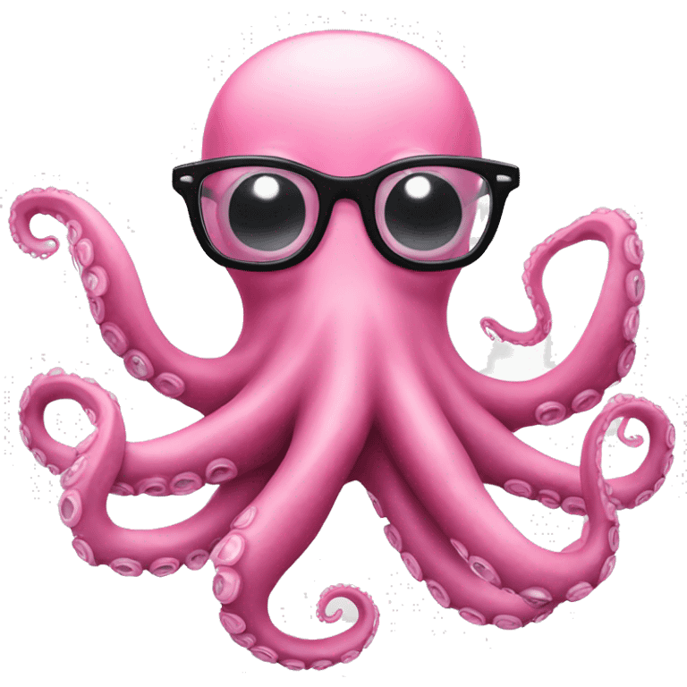 a pink octopus with only 8 tentacles with black glasses looking smart  emoji