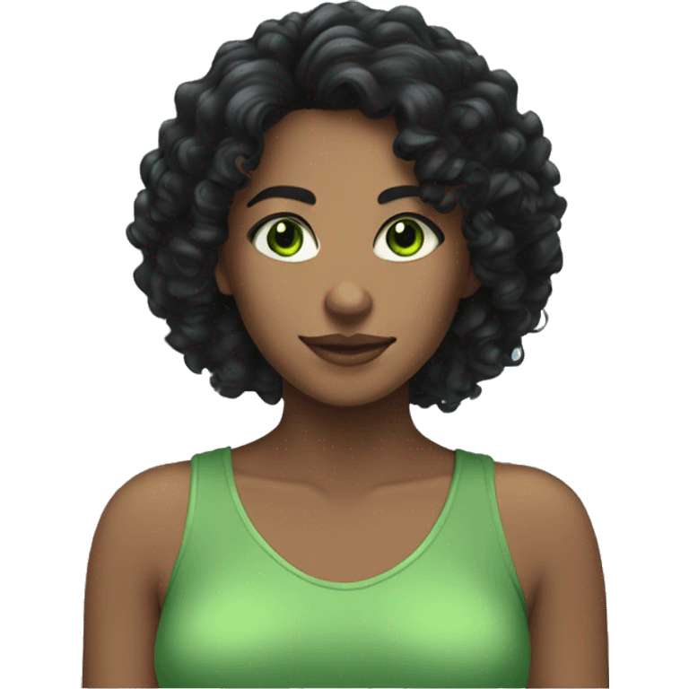 woman black curly long hair and green eyes emoji