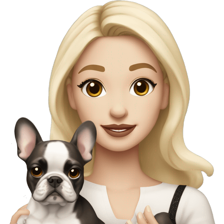 light-skinned and fair-haired dancer with a French bulldog puppy emoji