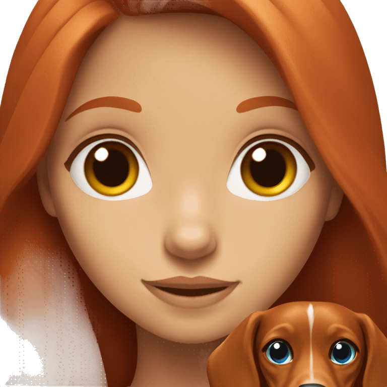 Redhead girl with blue eyes and long-heared red dachshund  emoji