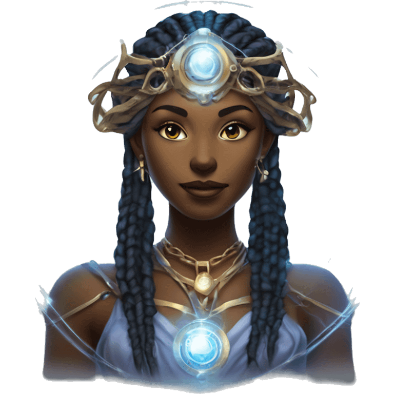 Technomancy Goddess is a mystical being who controls both magic and technology. She can cast spells on technological networks. Her powers blend the ancient art of magic with advanced cybernetics and technology. She can command machines emoji