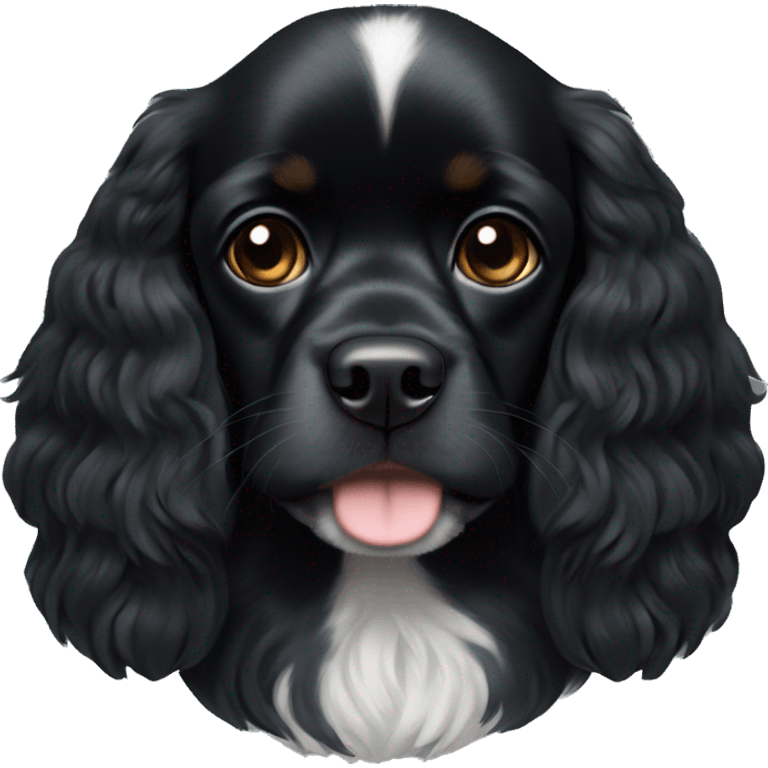 completely black small king spaniel with black fur on his whole face and white fur on chest emoji