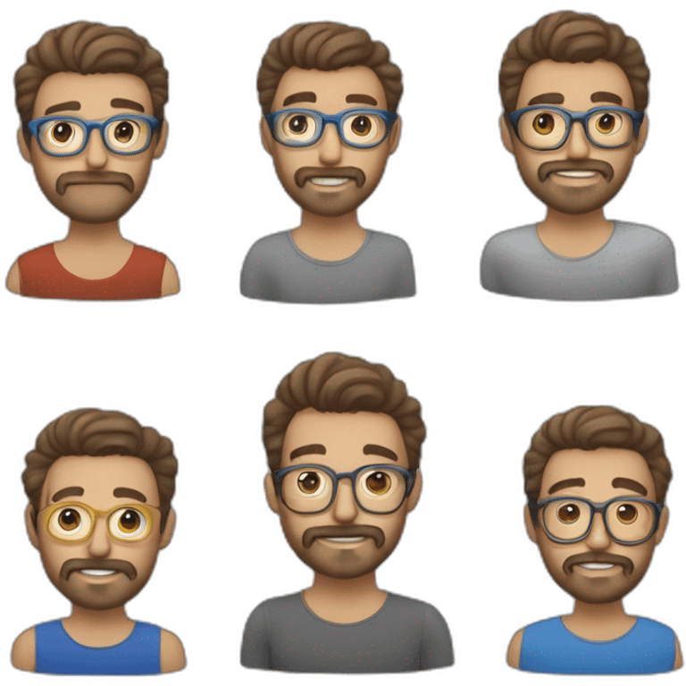 Hombre con pelo canoso blanco , cejas café,  y barba blanca con lentes azules redondos, y barba s emoji