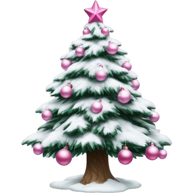 Adorable realistic Christmas tree with snow and pink ornaments  emoji