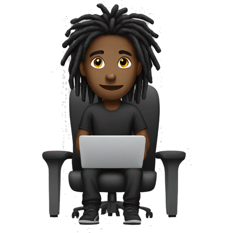 Black-guy-with-dreads-wearing-black-trackstuit-sitting-down-on-chair facing-foward-focused-on-laptop-computer- emoji