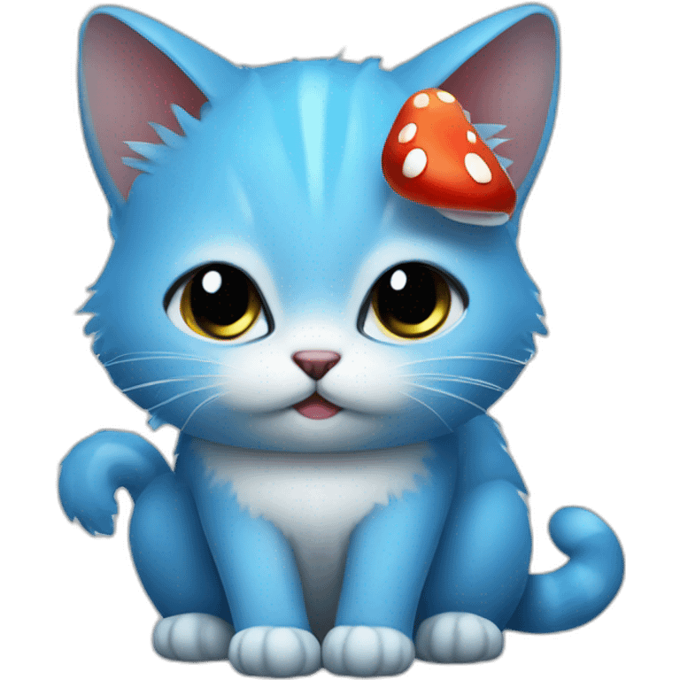 Blue little cat have mushroom emoji