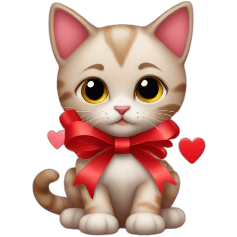 kitten with red valentines ribbon emoji