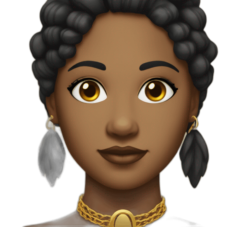 A Black woman black hair brown eyes with gold necklace with ankh emoji