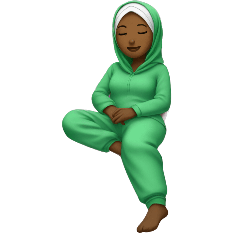 Black Hijabi sleeping in green pyjamas emoji