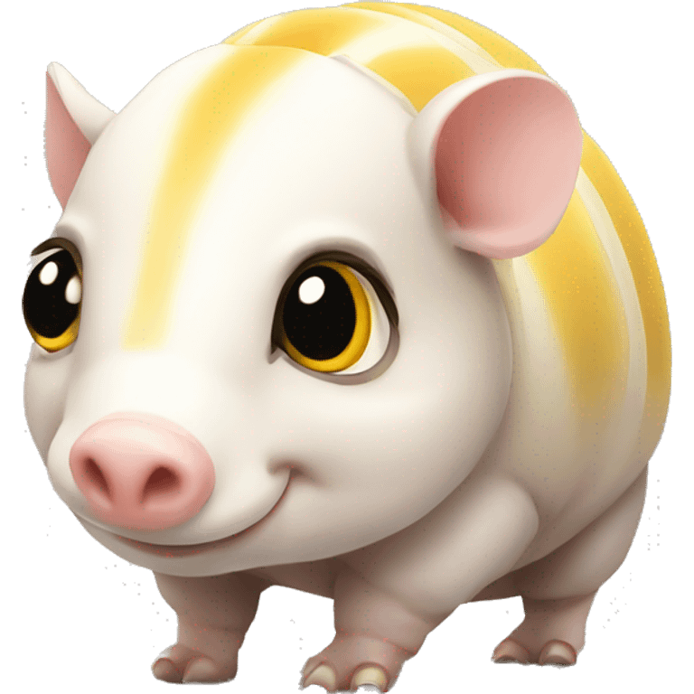 White chubby armadillo pig with yellow and black spots and cute flat face wide set eyes emoji