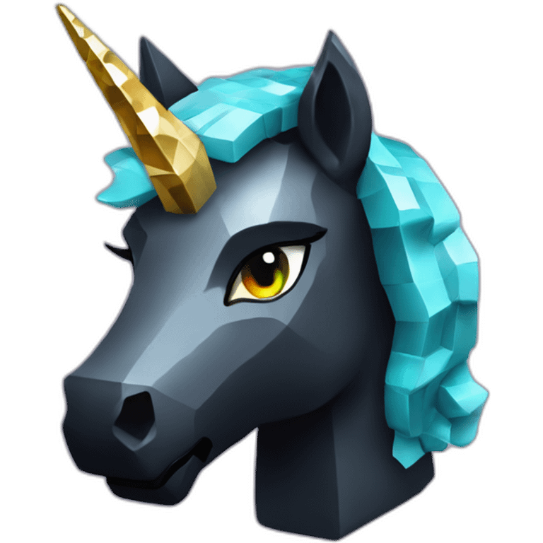 Minecraft Glitter Black Unicorn Head With Diamond Horn emoji