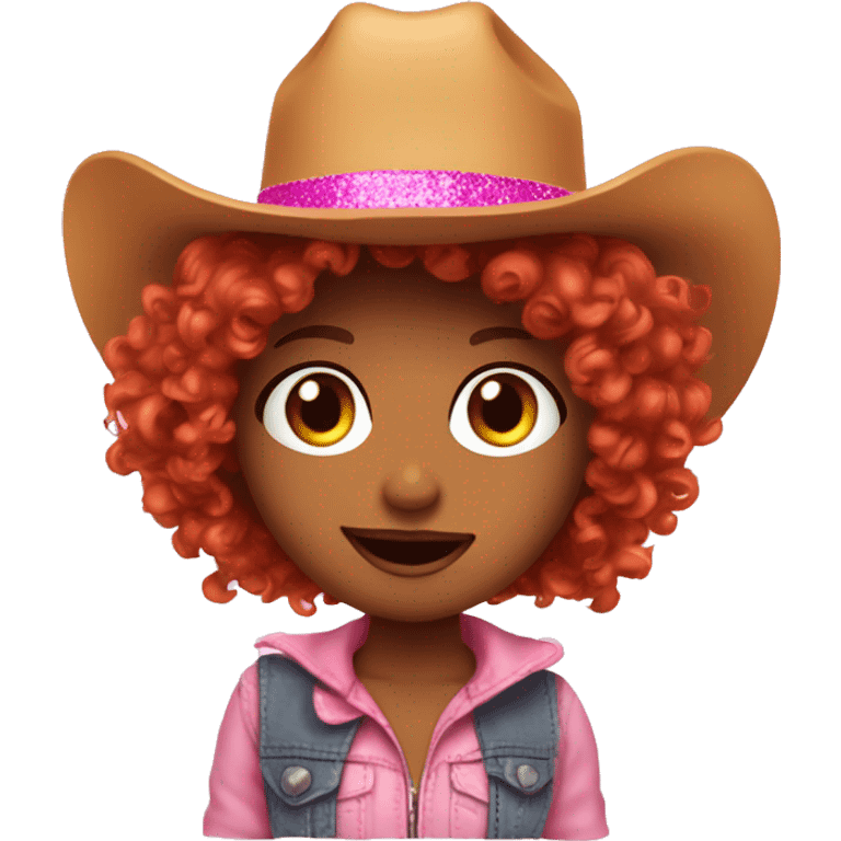 curly red head girl celebrating pride month while having a brat summer with a pink sparkly cowboy hat emoji