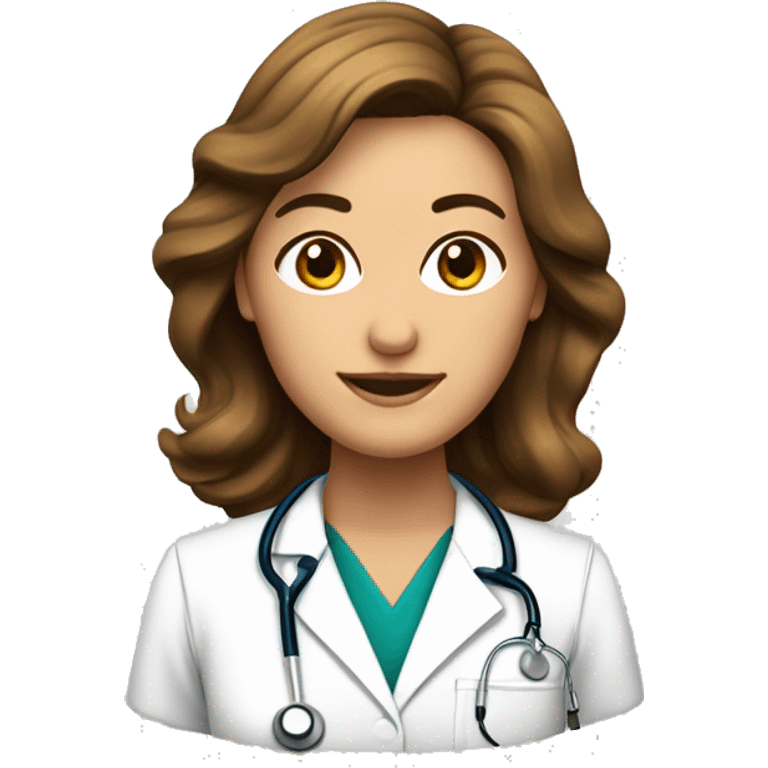 doctora de piel blanca con pelo castaño ondulado y largo emoji