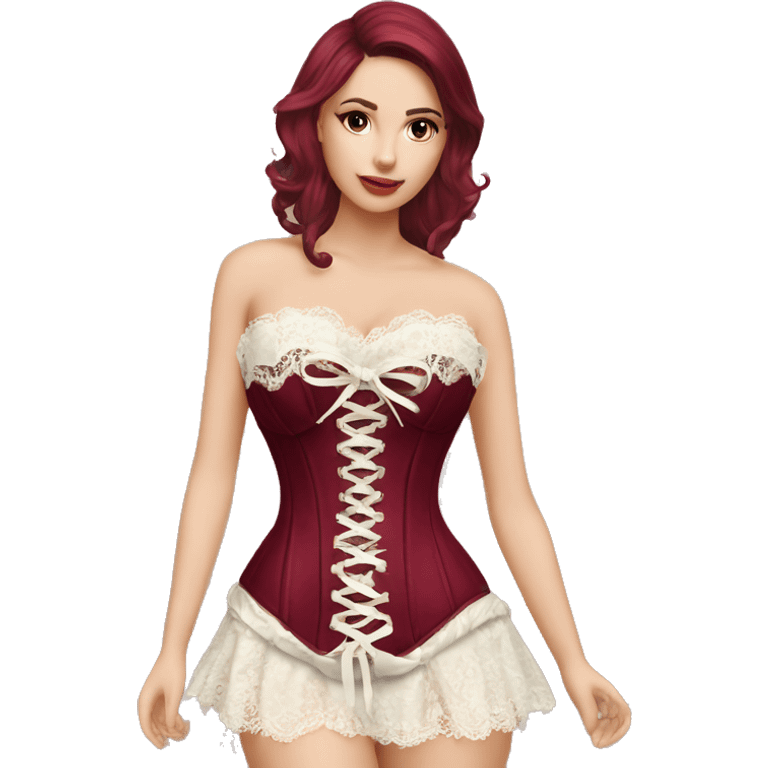 Burgundy ivory corset with lace and bow dress emoji