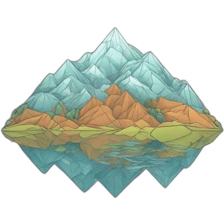 geometric mountain landscape, contour, shirt design, 2d emoji