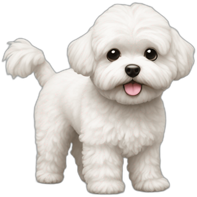 a white maltipoo standing in two feet emoji