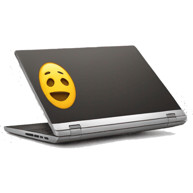 laptop facing forward with a logo thats has an e emoji