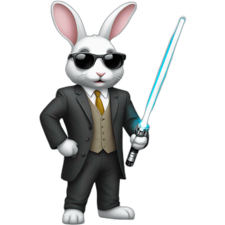 Rabbit with suit and sunglasses and  lightsaber light on completely emoji