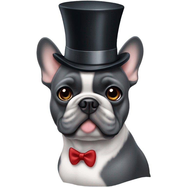 Gray Frenchie with a top hat and Monaco emoji