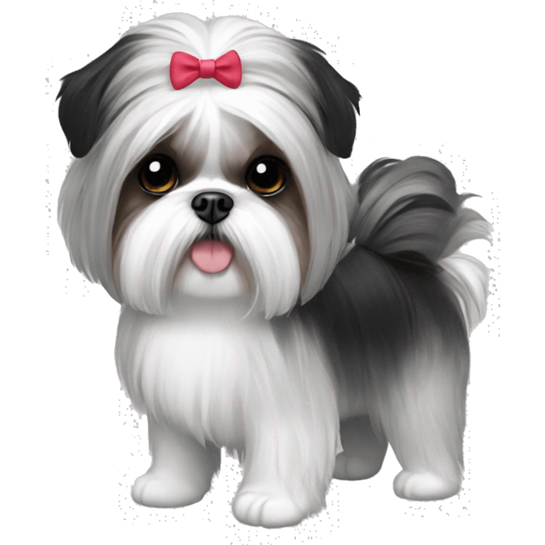 shihtzu white grey and black wearing tutu emoji