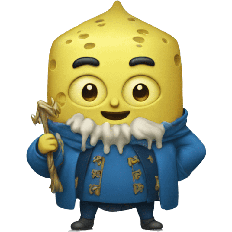 Wizard with blue jacket and spongebob face emoji