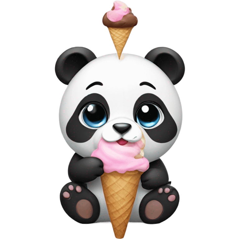 Cute panda eating ice cream emoji