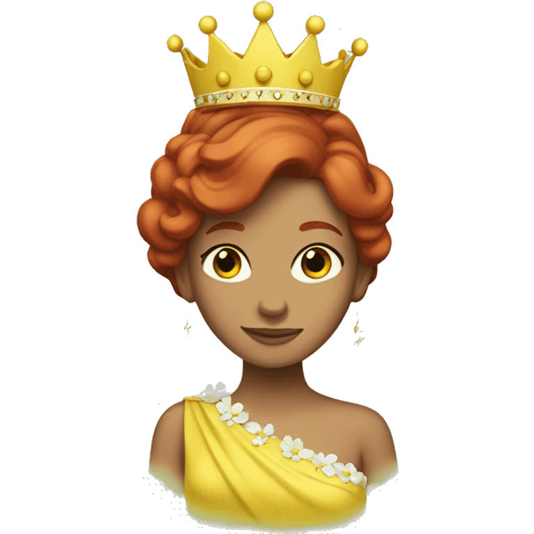 Princess with red hair wearing a yellow dress and a crown with daisies on it emoji