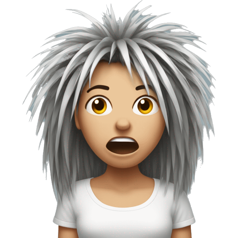 Porcupine woman looking shocked static hair emoji