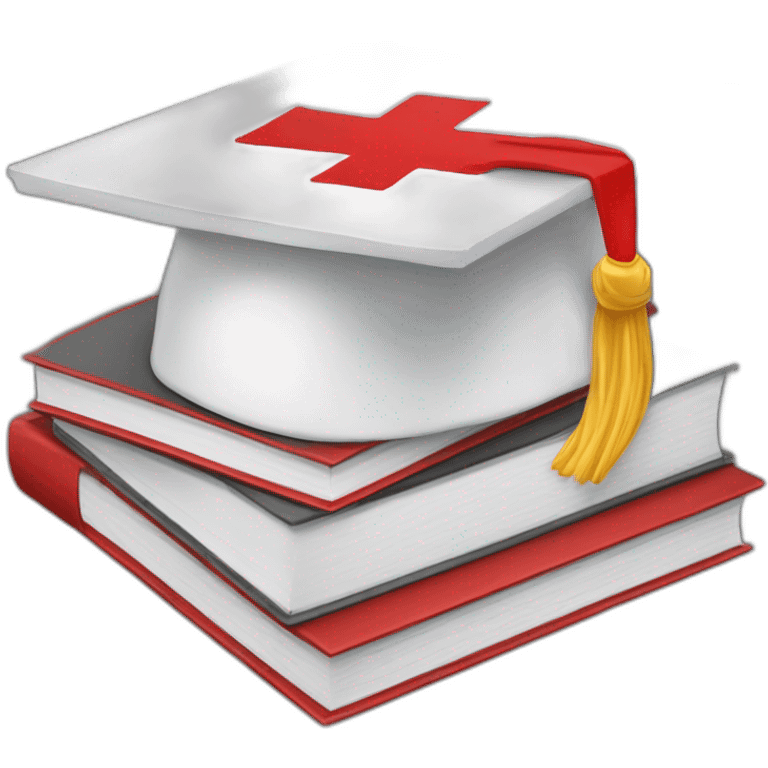 White Student cap with red medical cross On a stack of books emoji