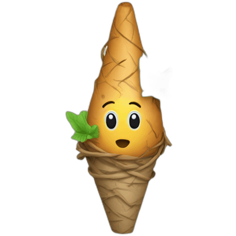 a stick surrounded by vines with a cone at the top emoji